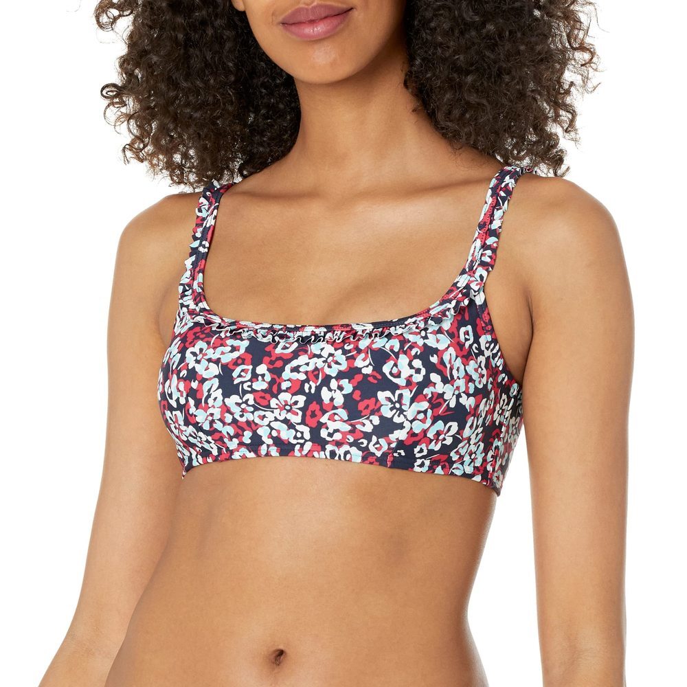 Tommy Hilfiger Women's Classic Fit Bikini Top, Sky Captain Multi, L